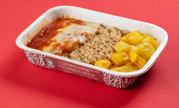 Filé de Frango à parmegiana com arroz integral e batata corada 400g